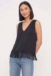 Fringe Hem V-neck Sleeveless Top