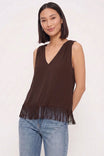 Fringe Hem V-neck Sleeveless Top