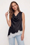 Cowl Neck Lace Trim Sleeveless Top