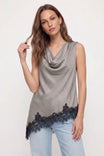 Cowl Neck Lace Trim Sleeveless Top