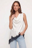 Cowl Neck Lace Trim Sleeveless Top