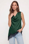 Cowl Neck Lace Trim Sleeveless Top
