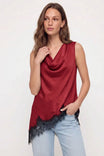 Cowl Neck Lace Trim Sleeveless Top