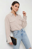 Dual Pocket Long Sleeve Linen Blouse