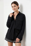 Dual Pocket Long Sleeve Linen Blouse