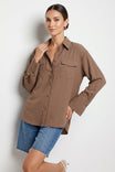 Dual Pocket Long Sleeve Linen Blouse