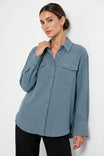 Dual Pocket Long Sleeve Linen Blouse