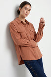 Dual Pocket Long Sleeve Linen Blouse