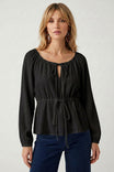 Long Sleeve Tie Front Blouse