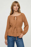 Long Sleeve Tie Front Blouse