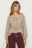 Long Sleeve Tie Front Blouse