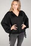 Long Sleeve Blouse With Drawstring On Hem