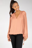 Long Sleeve Blouse With Drawstring On Hem