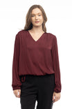 Long Sleeve Blouse With Drawstring On Hem