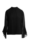 Trumpet Sleeve Blouse With Front Neck Tie