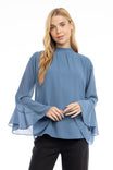 Trumpet Sleeve Blouse With Front Neck Tie
