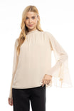 Trumpet Sleeve Blouse With Front Neck Tie