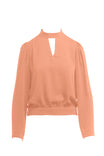 Regular Shoulder Long Sleeve Blouse With Neck Band