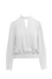 Regular Shoulder Long Sleeve Blouse With Neck Band
