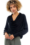 Draped Cowl Neck Blouse With Buttoned Cuffs