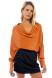 Draped Cowl Neck Blouse With Buttoned Cuffs