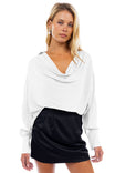 Draped Cowl Neck Blouse With Buttoned Cuffs