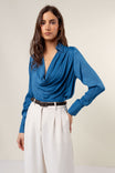 Draped Cowl Neck Blouse With Buttoned Cuffs