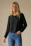 Long Sleeve Button-up Blouse With Round Neckline