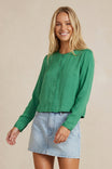 Long Sleeve Button-up Blouse With Round Neckline