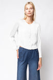 Long Sleeve Button-up Blouse With Round Neckline
