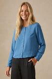 Long Sleeve Button-up Blouse With Round Neckline