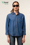 Button Up Tencel™ Blouse With Front Pocket