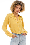 Cropped Button Down Blouse With Front Pocket