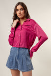 Cropped Button Down Blouse With Front Pocket