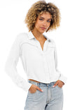 Cropped Button Down Blouse With Front Pocket