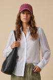 Ruffle Neck Striped Long Sleeve Blouse