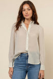 Ruffle Neck Striped Long Sleeve Blouse