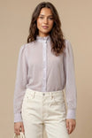 Ruffle Neck Striped Long Sleeve Blouse