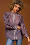 Button-up Blouse With Lace Trim Detailing