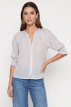 Striped Button-down Blouse With Smocked Cuffs