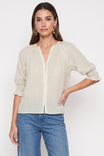 Striped Button-down Blouse With Smocked Cuffs