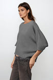 Hemp Blend 3/4 Sleeve Batwing Blouse
