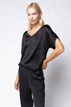 V-Neck Blouse With Bands Sleeve in Crinkle Satin
