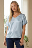V-Neck Blouse With Bands Sleeve in Crinkle Satin