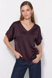 V-Neck Blouse With Bands Sleeve in Crinkle Satin