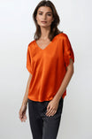 V-Neck Blouse With Bands Sleeve in Crinkle Satin