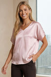 V-Neck Blouse With Bands Sleeve in Crinkle Satin