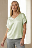 V-Neck Blouse With Bands Sleeve in Crinkle Satin