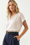 Pleated Cap Sleeve Blouse in Crinkle Satin