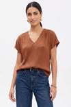 Pleated Cap Sleeve Blouse in Crinkle Satin